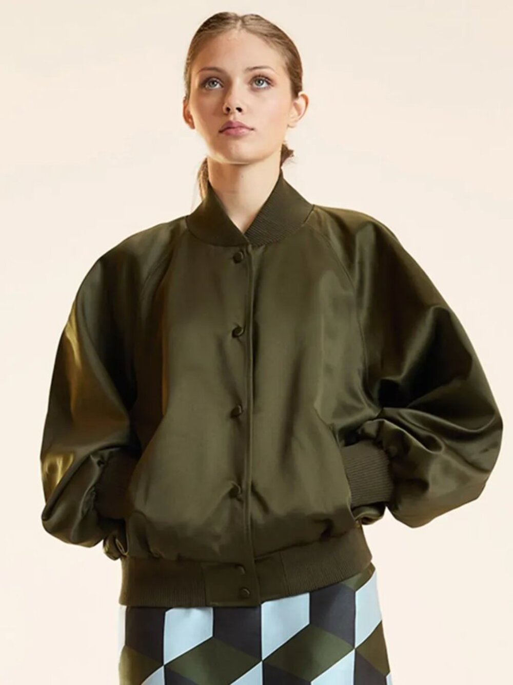 Cynthia Rowley Satin Bomber Jacket army green